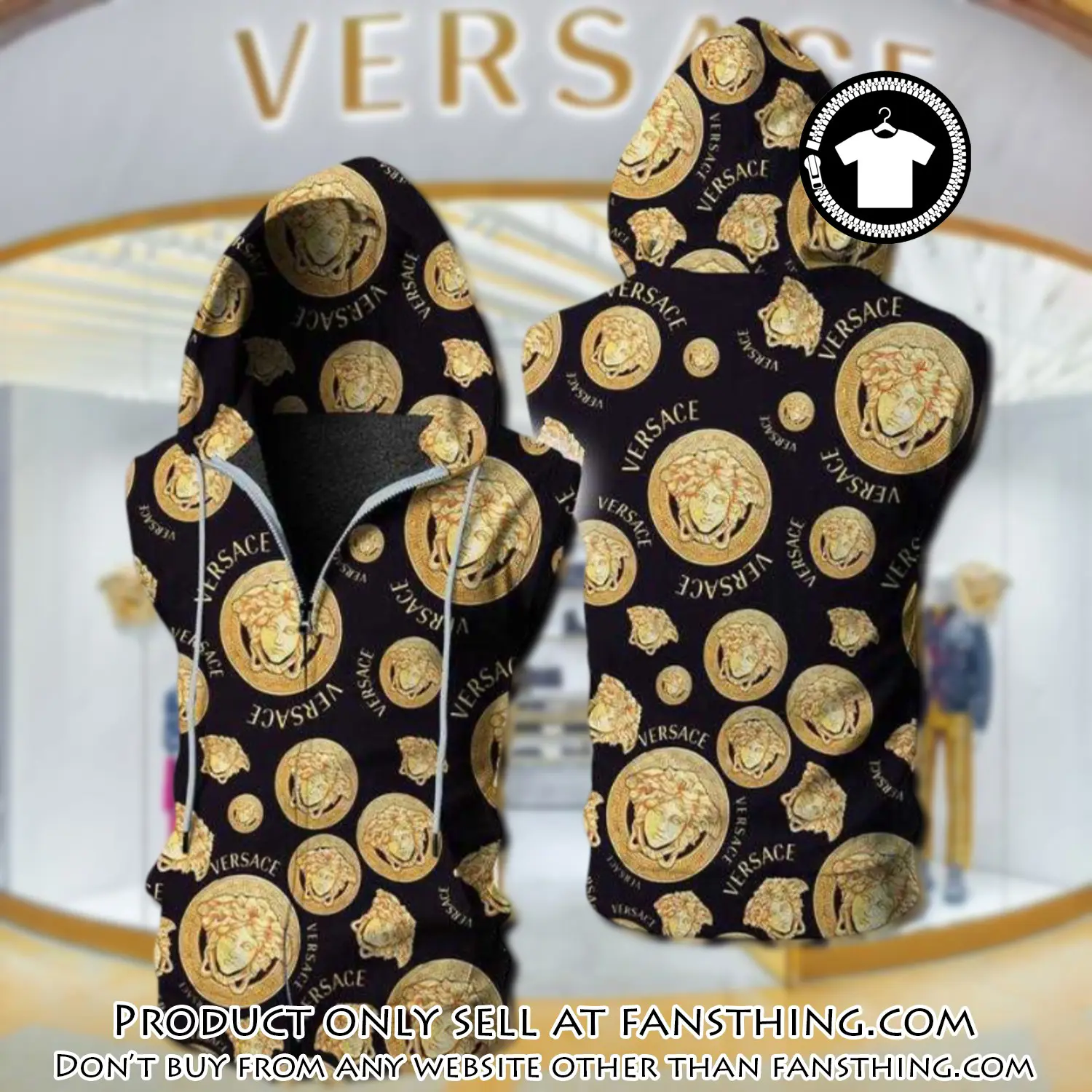 Gianni versace unisex sleeveless zip up hoodie luxury for men women szh003 fst0039836